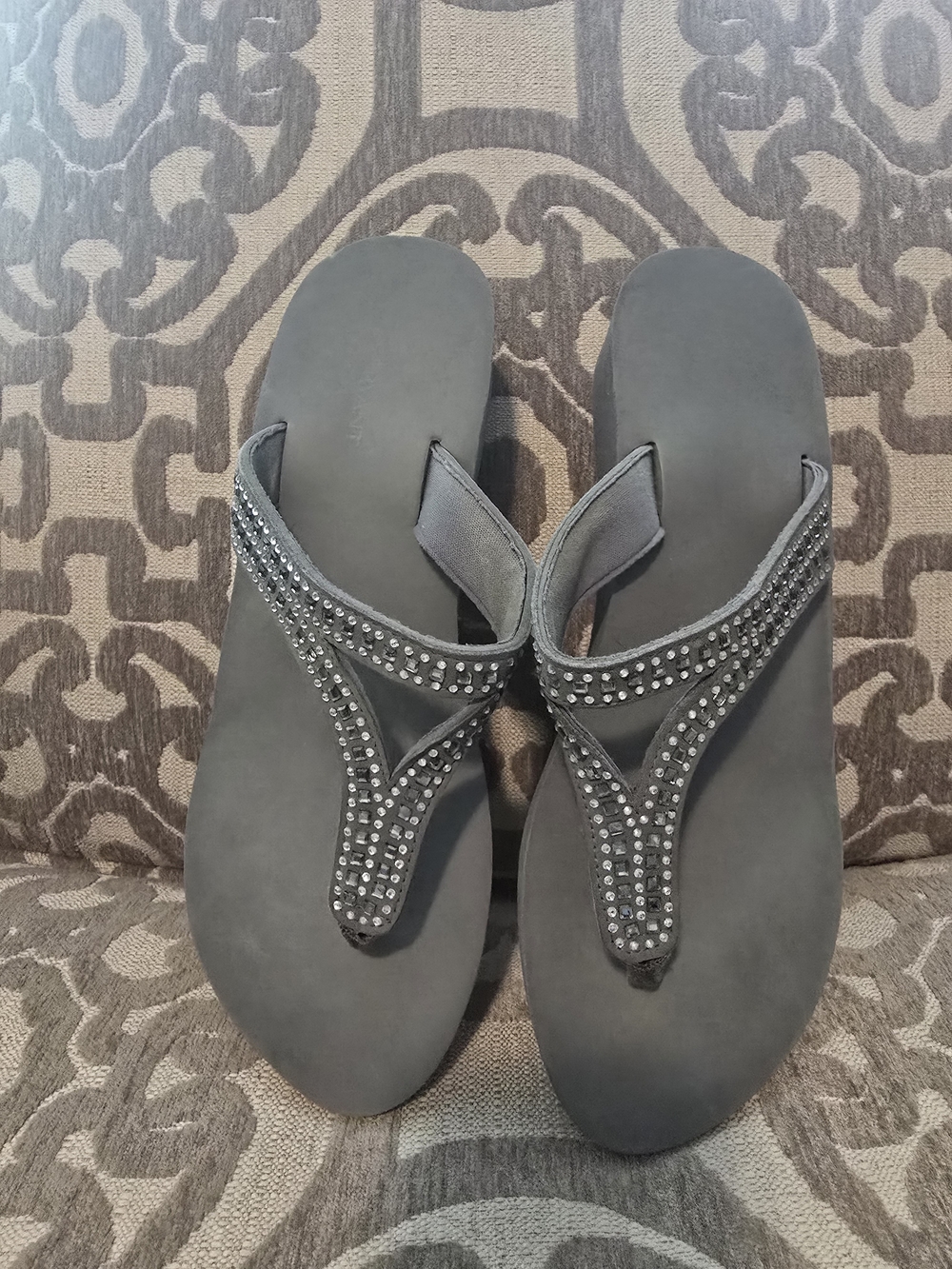 Lane Bryant Gray Crystal-Studded Thong Sandals